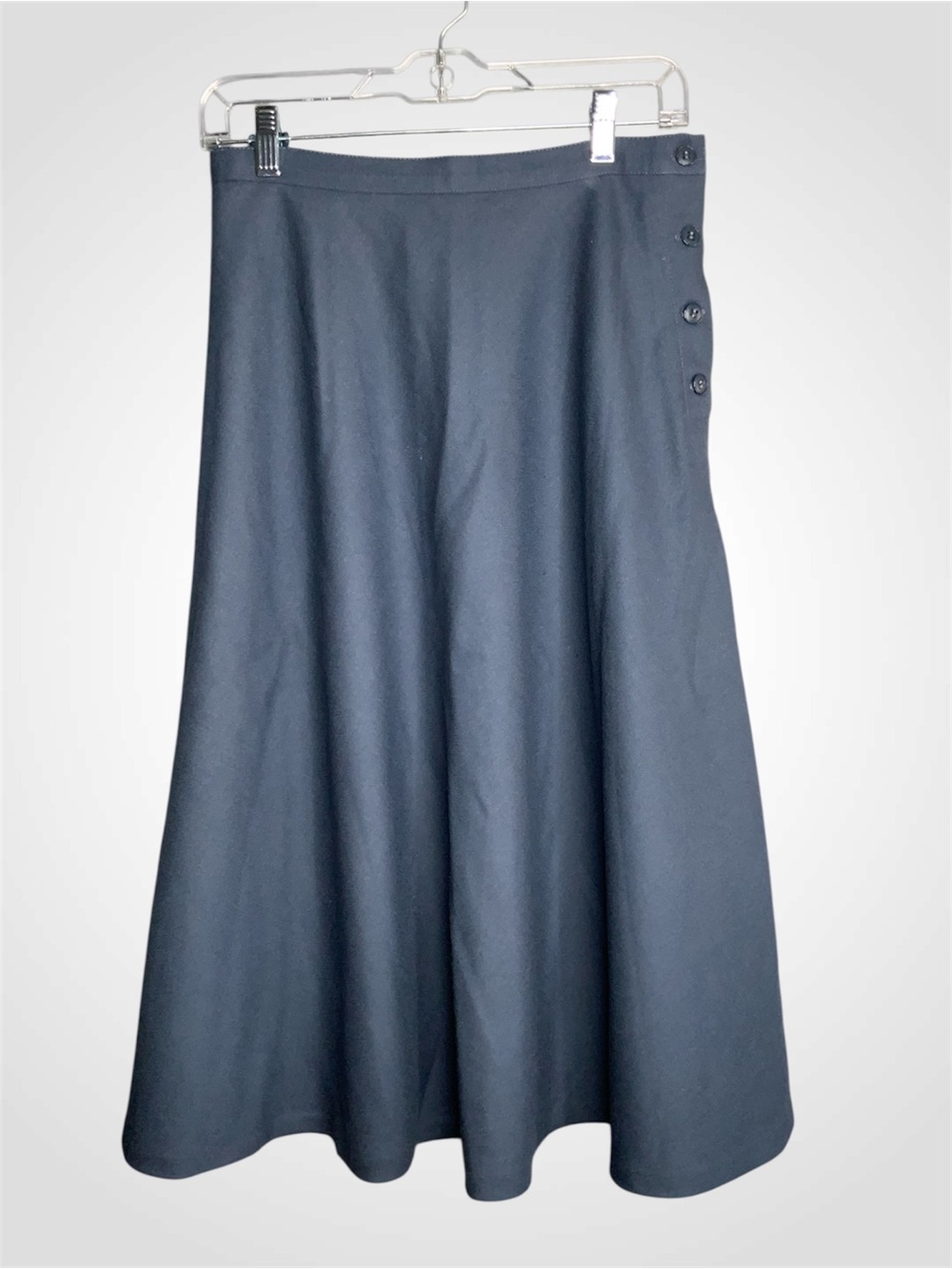 Givenchy 70s 100% Wool Navy A-Line Maxi Skirt with Side Buttons 10